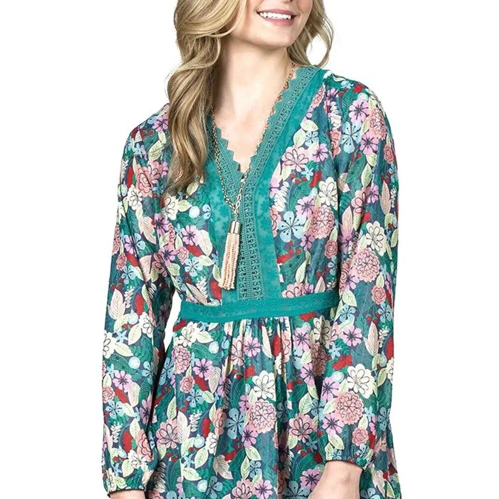 Matilda Jane Womens Top Kookaburra Floral Boho Chic Chiffon VNeck Size Small